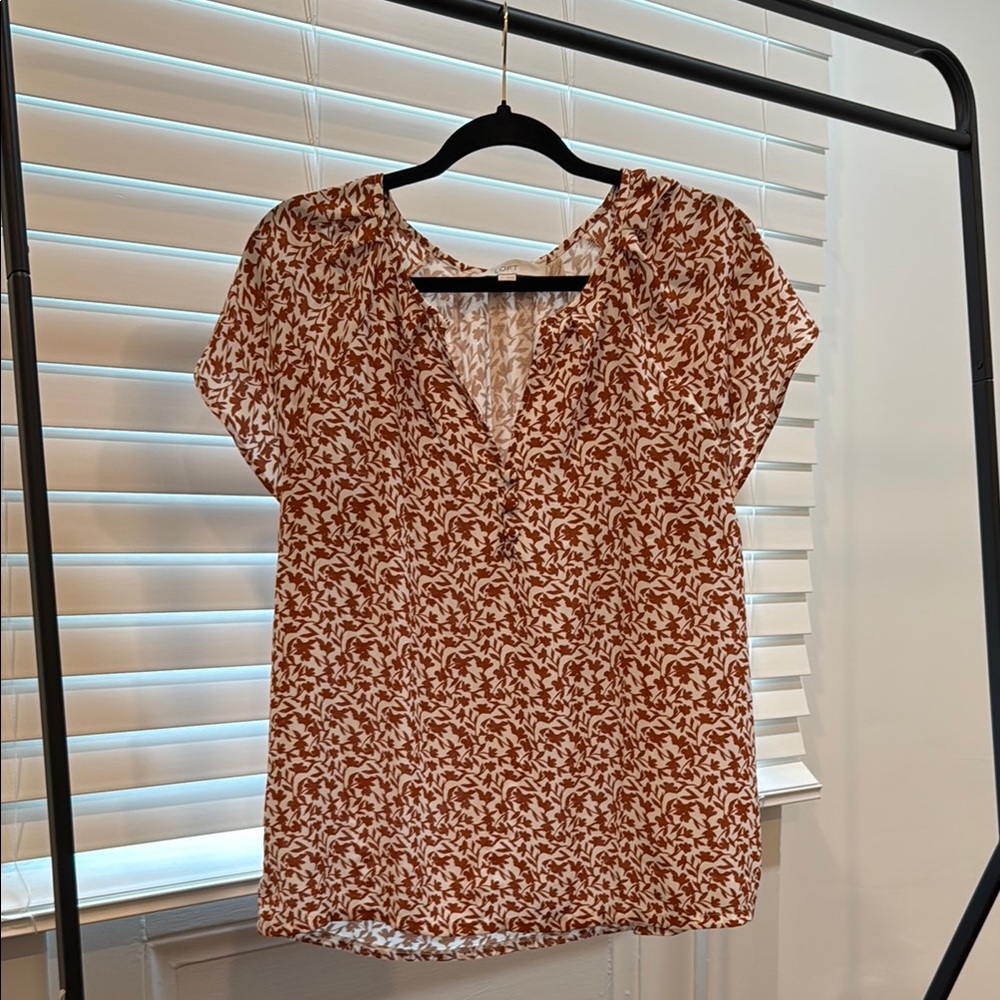 LOFT Burnt Orange Floral V-Neck Blouse